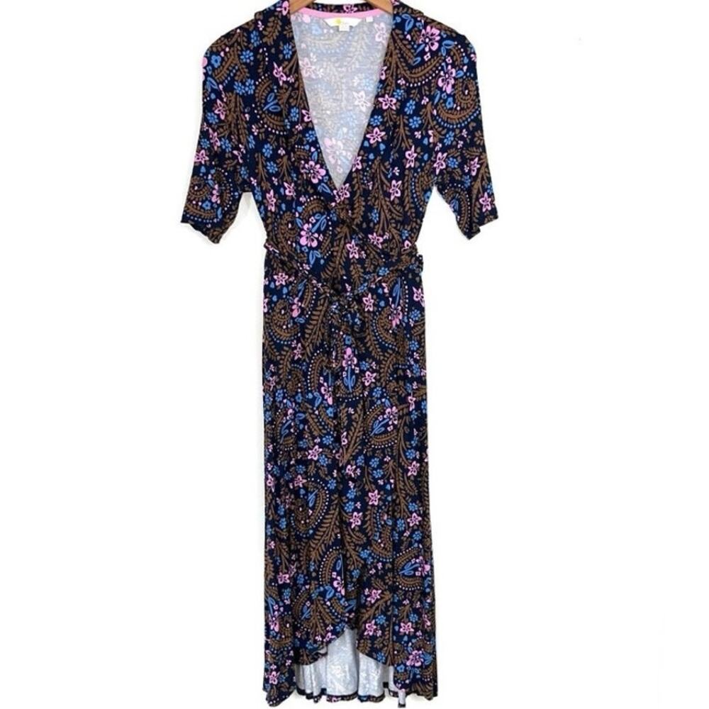 Boden Floral Paisley Jersey Wrap Midi Dress Size 10 Preppy Wedding Spring